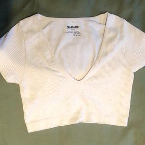 Garage, White Ribbed Crop Top. Size US S.